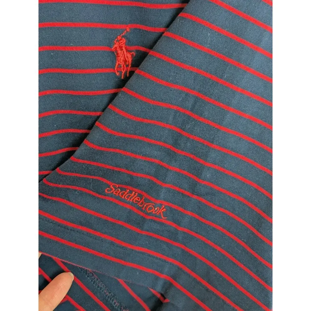 Polo Golf Ralph Lauren Mens Shirt Navy Red Stripe Pima Cotton Short Sleeve Large